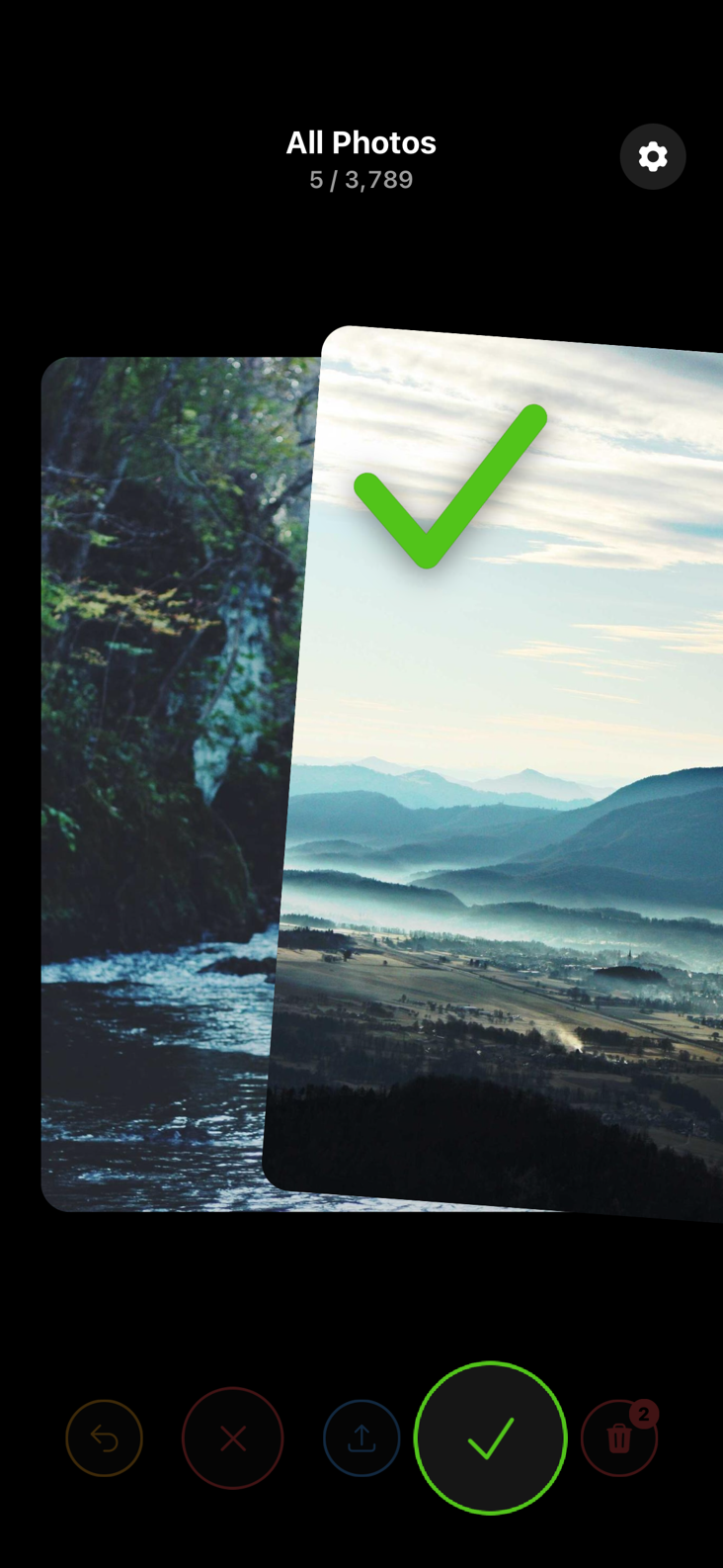 Swiping right to keep a photo in Zibble